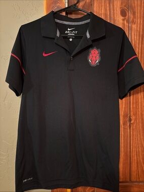Nike Black Polo with Red Accents and Embroidered Razorback Logo